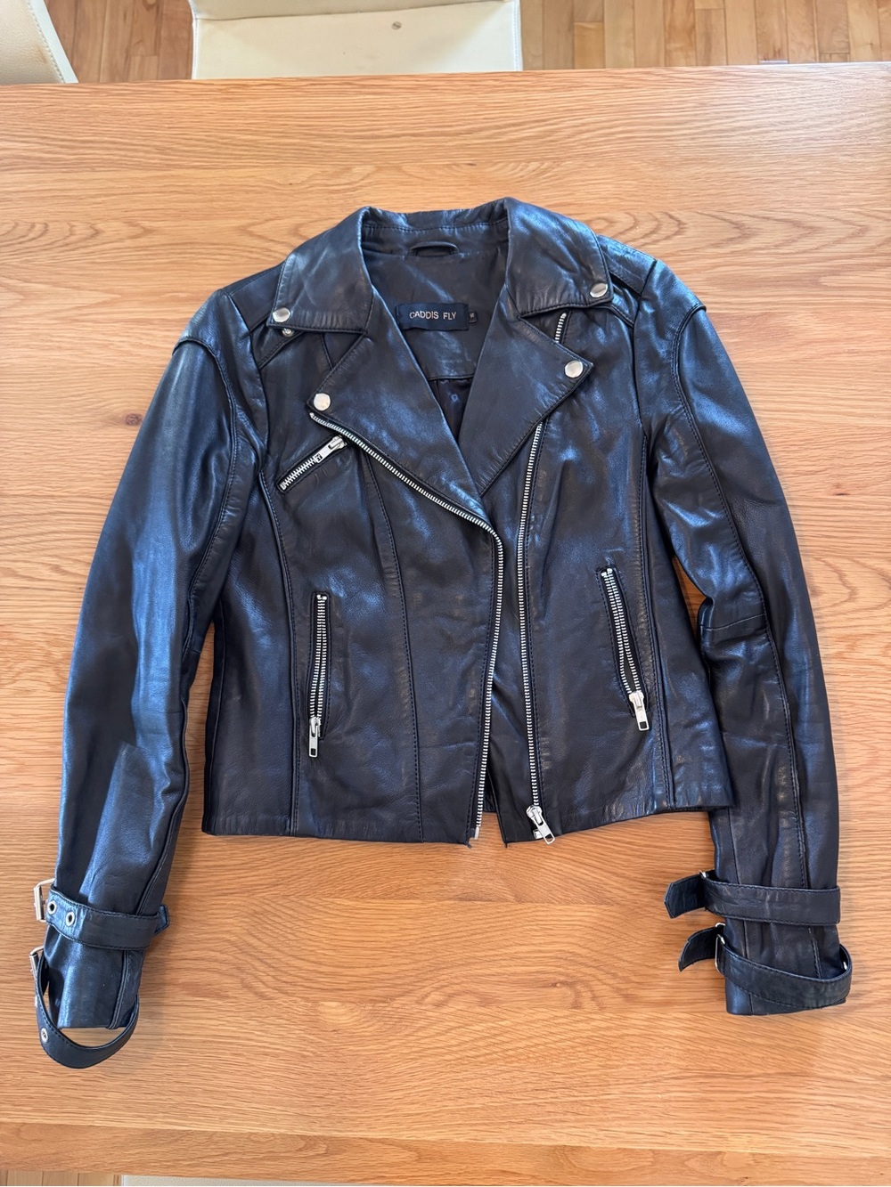 Black Lamb Leather Moto Biker Jacket by CADDIS FLY